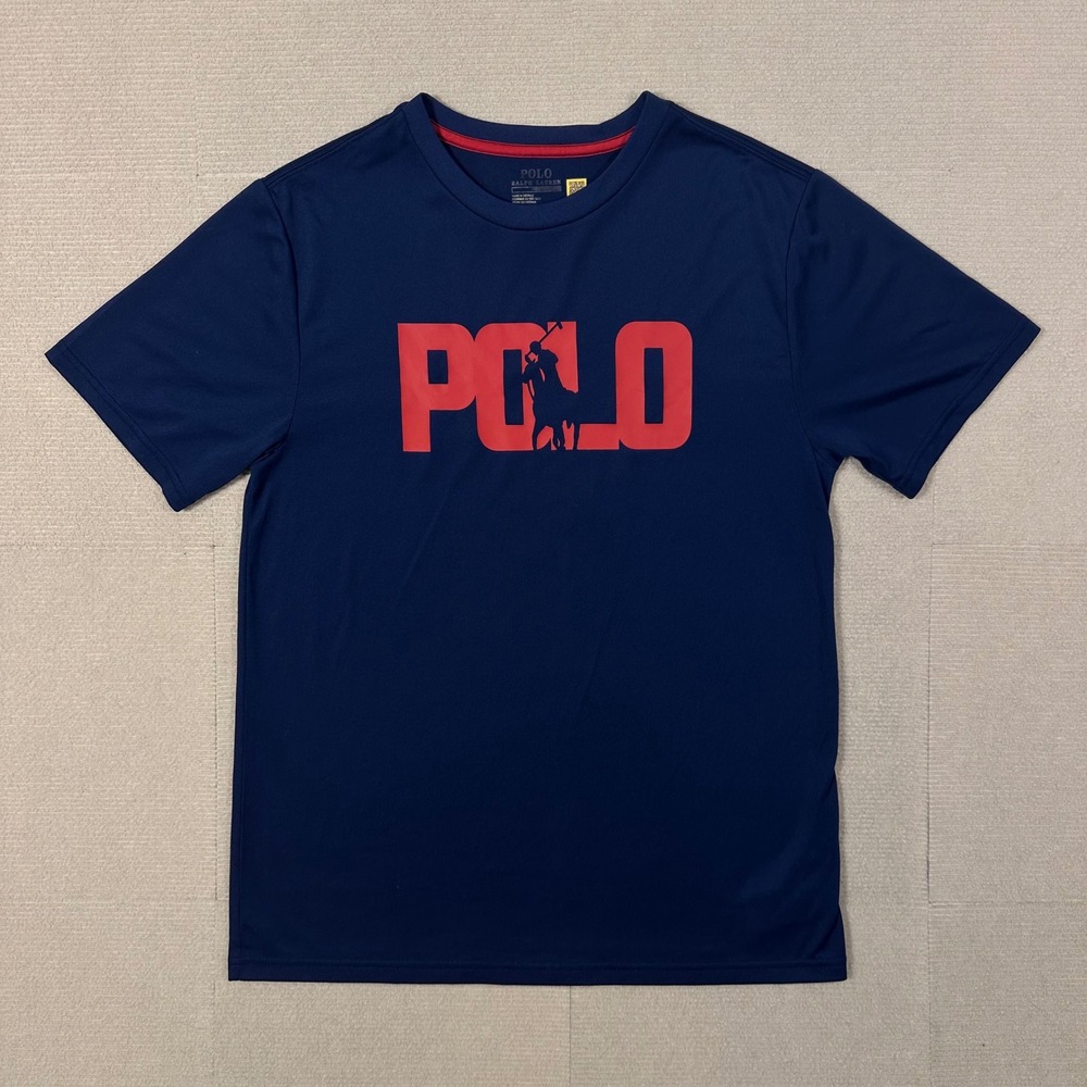 Polo Ralph Lauren Performance T-Shirt Youth XL Navy Blue Red Logo Graphic
